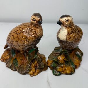 VINTAGE Holland Mold CERAMIC Quail BIRD Pheasant Hen X2 SCULPTURE FIGURINE PAIR
